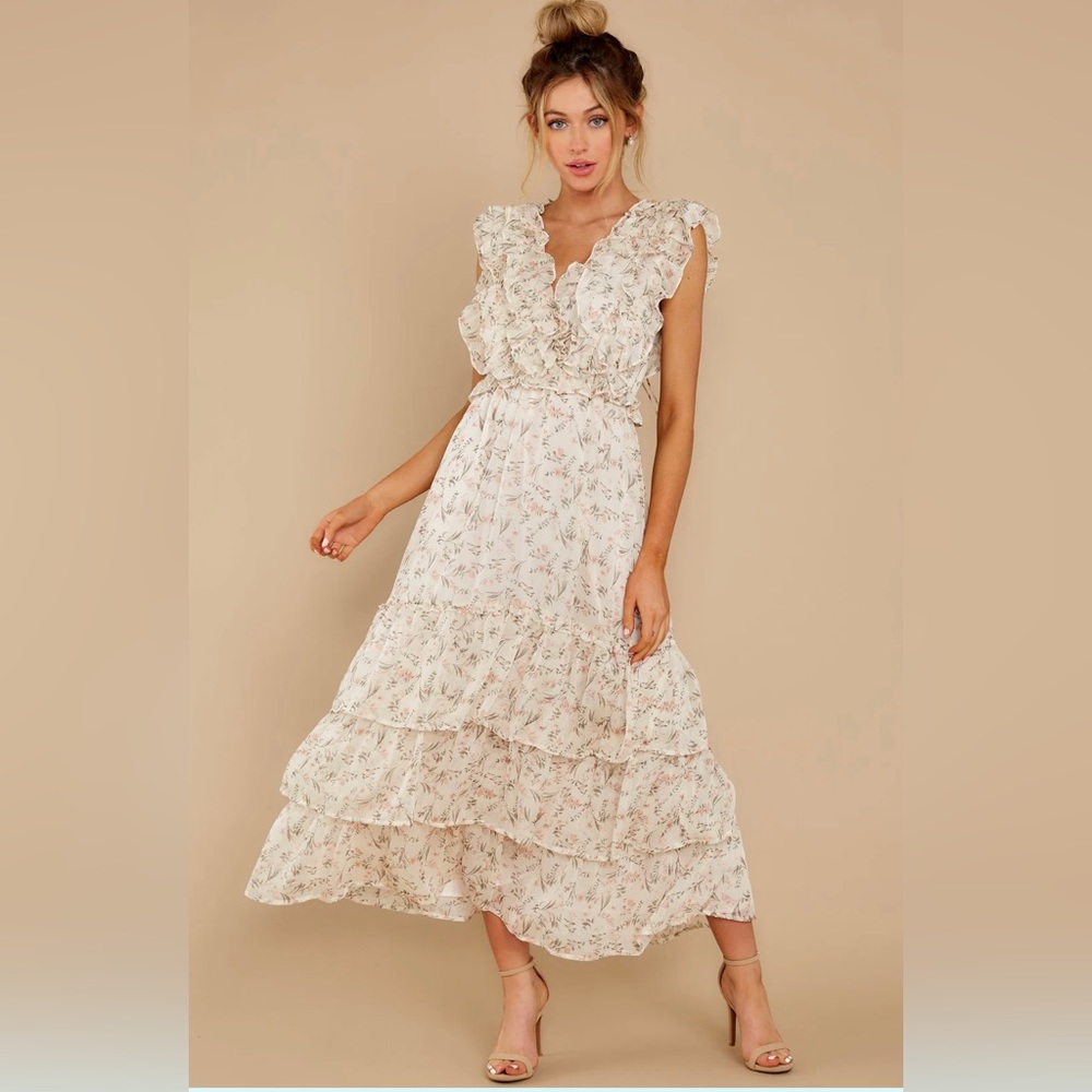 Timeless Essence Ivory Floral Print Maxi Dress